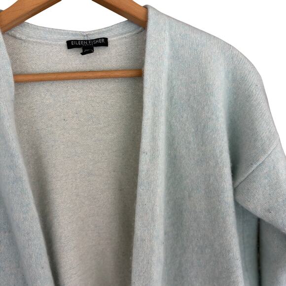 Eileen Fisher Open Front Cardigan Sweater S SP PS Blue Fuzzy Cozy Minimalist - Picture 4 of 4